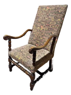 Antique Renaissance Baroque Tapestry Throne Lounge Armchair