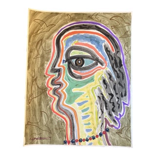 Contemporary Original E.J.Hartmann Abstract Portrait Painting Signed For Sale