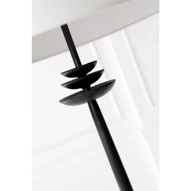 Visual Comfort AERIN for Visual Comfort Signature Beaumont Floor Lamp in Aged Iron with Linen Shade For Sale - Image 4 of 5