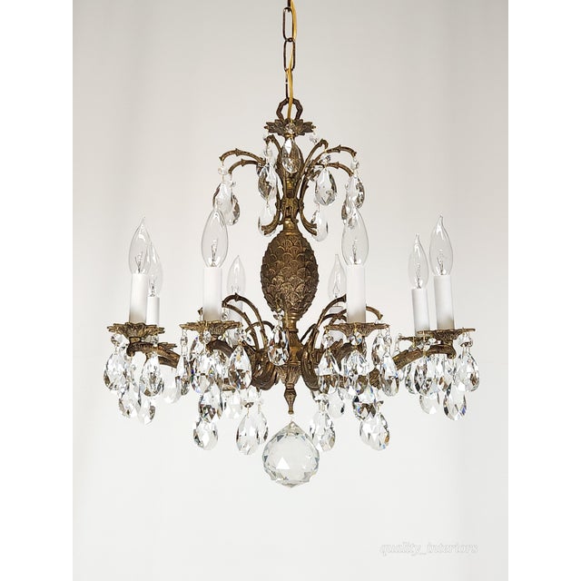 Brass Antique 8 Light Petite Shimmering Pineapple Brass Cut Lead Glass Chandelier~ Rewired ~ Restored ~ Rejuvenated ~ Ready to Hang ~ For Sale - Image 8 of 12