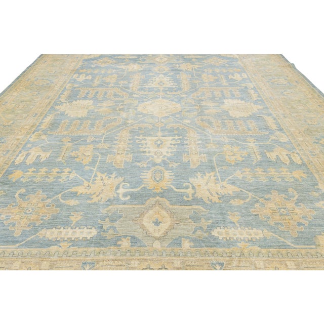 Modern Hand-Knotted Oushak Style Wool Area Rug in Soft Sky Blue and Cream For Sale - Image 11 of 12