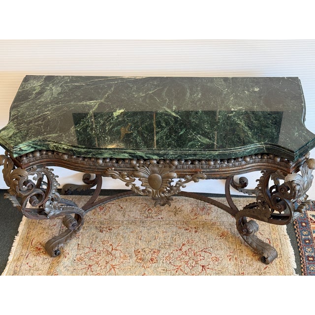 French Louis XV Acanthus Leaf + Green Marble Console Table For Sale - Image 3 of 18