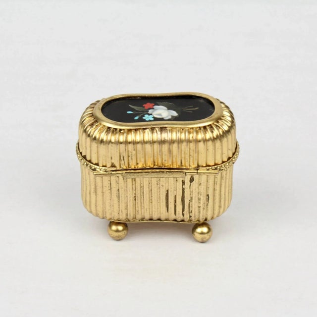 Traditional Small Victorian Gilt Metal Dresser or Ring Box with a Pietra Dura Plaque For Sale - Image 3 of 10
