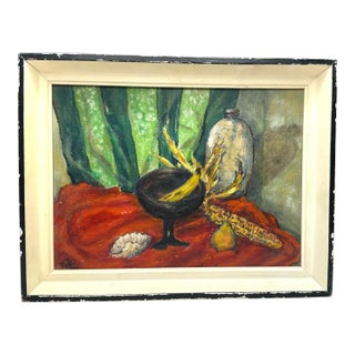 Mid Century Modern Still Life Framed Original Oil Painting For Sale