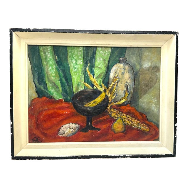 Mid Century Modern Still Life Framed Original Oil Painting For Sale