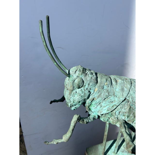 Fascinating bronze large sculpture with a rough texture and amazing verdigris patina. Unsigned. Concrete plinth included...