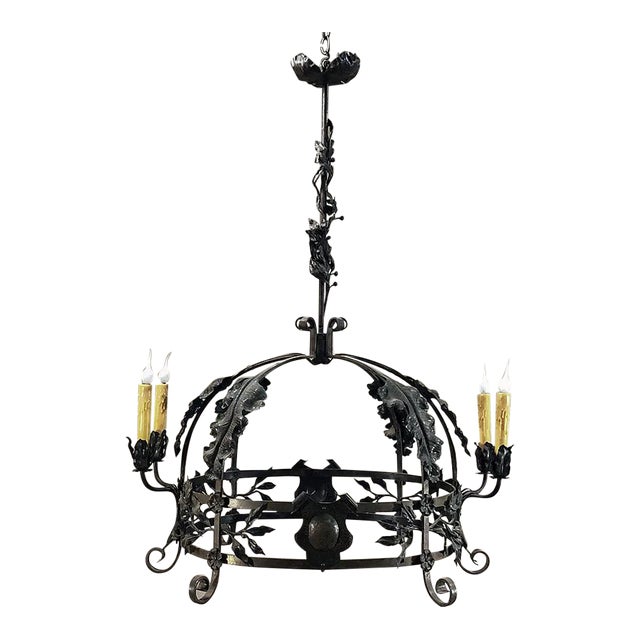 Antique Hand Forged Italian Wrought Iron Chandelier For Sale