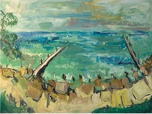 Contemporary Expressive and Vibrant Oil Painting on Linen of Lake Michigan by Tiffany Stronsky