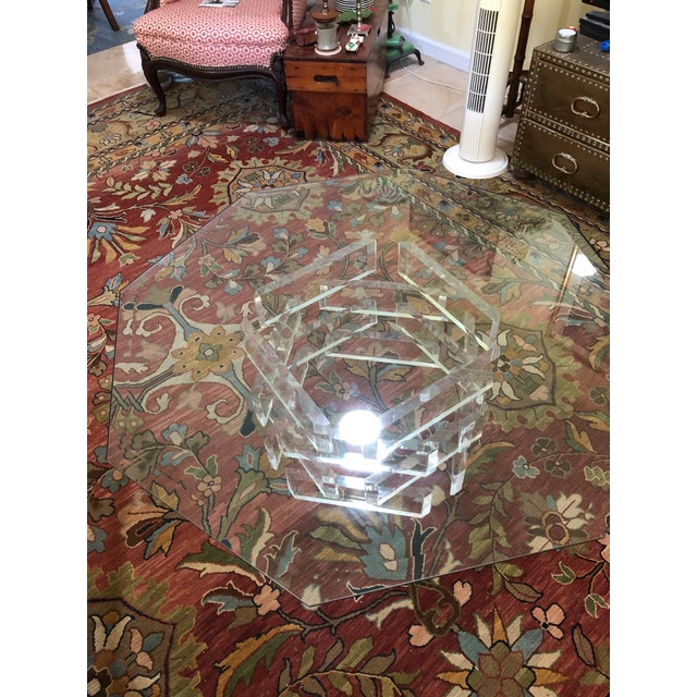 Vintage Stacked Brick Lucite and Glass Coffee Table | Chairish
