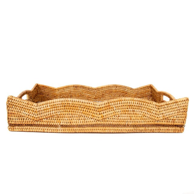 2020s Artifacts Rattan Scallop Collection Rectangular Tray in Honey Brown - 22" For Sale - Image 5 of 6