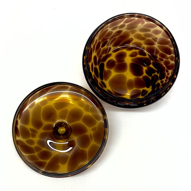 Chocolate & Honey Tortoiseshell Decorative Glass Vessel Curation - Group of 5 For Sale - Image 12 of 14