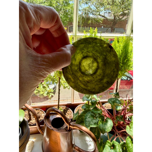 Dark Green Vintage Hand-Carved Spinach Green Jade Bowl For Sale - Image 8 of 11