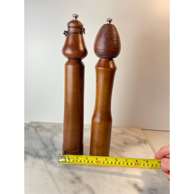 Wood Mid 20th Century Unique Woodcraft Salt & Pepper Grinders - Pair For Sale - Image 7 of 8