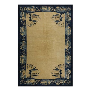 1920s Beige Open Field Traditional Antique Chinese Peking Carpet 5' X 7'10" Rug For Sale