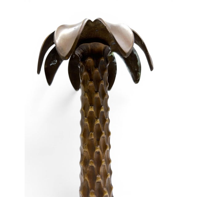 Metal Vintage Hollywood Regency Solid Brass Palm Tree Candlesticks – A Pair For Sale - Image 7 of 8