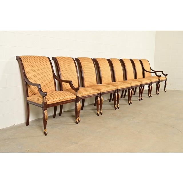 Baker Furniture Style Regency Carved Mahogany and Gold Gilt Dining Chairs, Set of Eight For Sale - Image 14 of 14