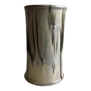 1990s Vintage Modernist Gray & Beige Studio Pottery Vase, Signed NLP Narrow Land Pottery For Sale