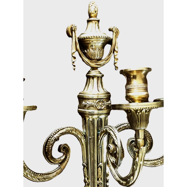 Large French Louis XVI Style Bronze Three-Arm Wall Sconces, 1950s, Set of 2 For Sale - Image 13 of 18