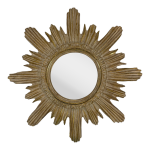 Vintage Mid Century 16.5" Creamy Giltwood Sunburst Wall Mirror