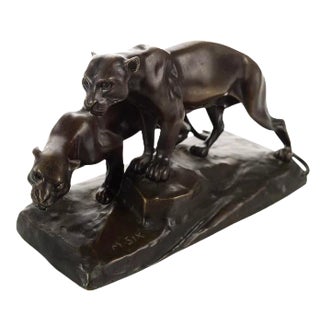 Michael Six Original Mountain Lions Bronze Sculpture For Sale