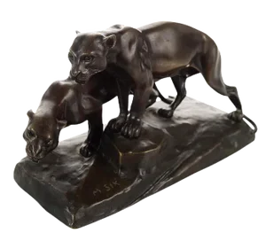 Michael Six Original Mountain Lions Bronze Sculpture