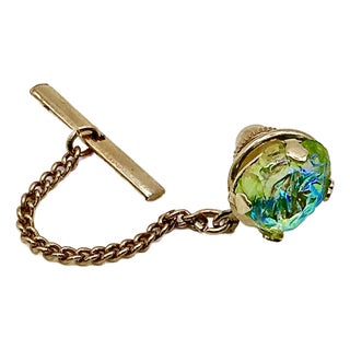 1970s Vintage Hollywood Regency Art Deco Multi-Colored Moonstone Tie Clip Tack For Sale