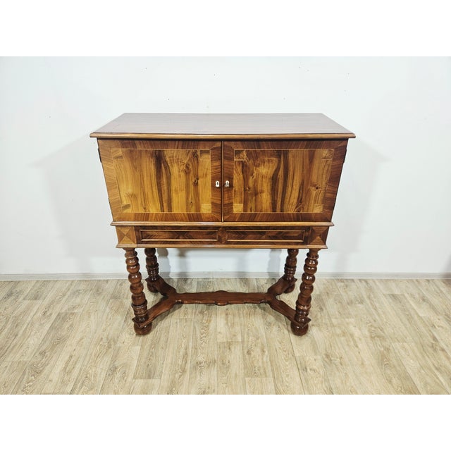 19th Century Baroque Walnut Cabinet with Inlays and Turned Legs For Sale - Image 6 of 18