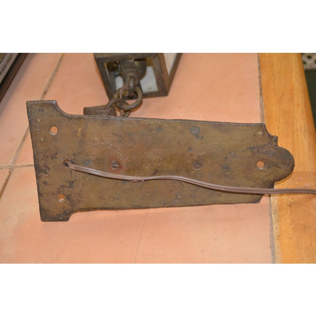1910s Arts & Crafts Brown Cast Iron / Metal & Slag Glass Hanging Swag Light W/Plug Gothic For Sale - Image 18 of 18