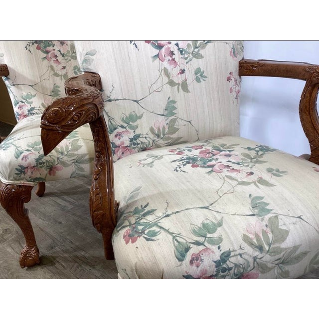 Mid-Century Weiman Furniture Carved Mahogany Georgian Style Figural Lounge Chairs - A Pair For Sale - Image 10 of 12