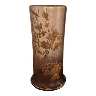 French Art Nouveau Gilt Floral Blown-Glass Vase Martelé, Legras, 1900s For Sale