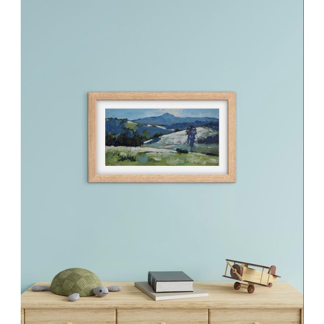 Textile Distant Summer Hills Oil Painting by L Haas For Sale - Image 7 of 9