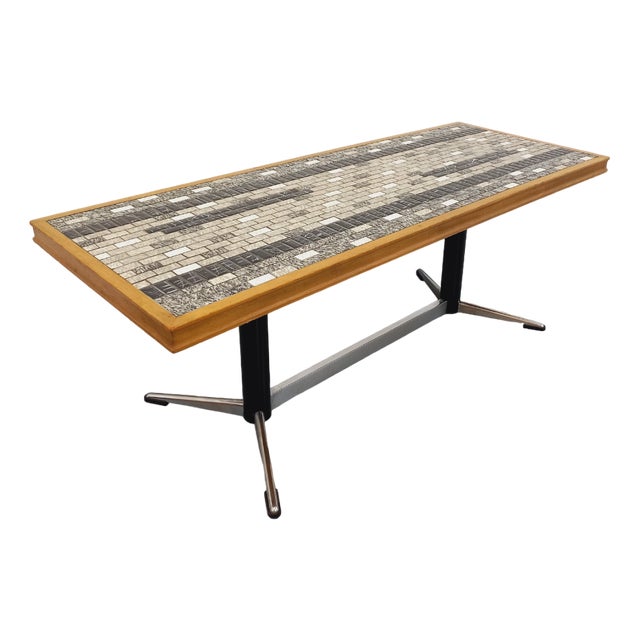 Vintage Coffee Table in Ceramic, Wood and Metal, 1960s For Sale