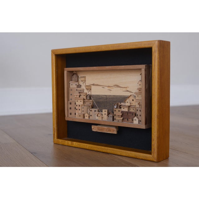 Mid-Century Modern Vintage Mid Century 3-D Valpasairo Cityscape Wood Art For Sale - Image 3 of 8