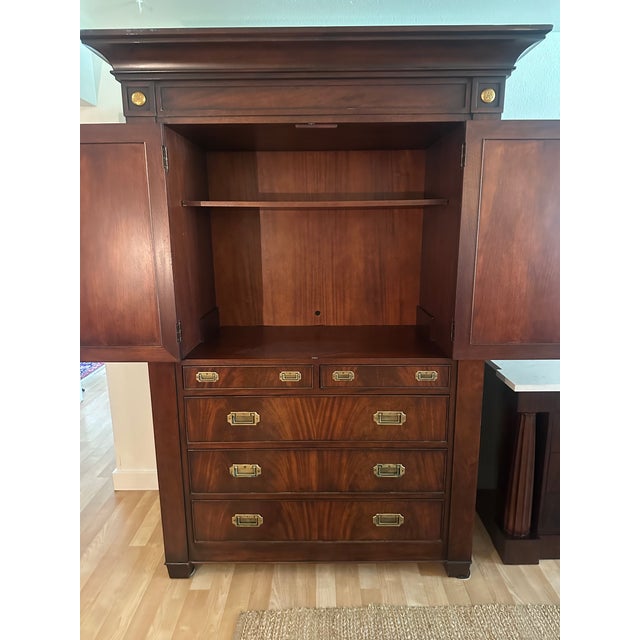 Late 20th Century Late 20th Century Polo Ralph Lauren Mahogany Armoire With Brass Campaign Hardware For Sale - Image 5 of 9