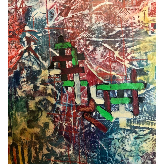 Red Terence La Noue, Large Abstract Modernist Monterey Series Mixed Media Monotype Colorful Painting, 1984 For Sale - Image 8 of 11