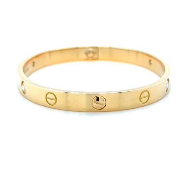 Contemporary Cartier, Love Bracelet Classic Model 4 Diamonds Bangle Bracelet, Size 18 For Sale - Image 3 of 12