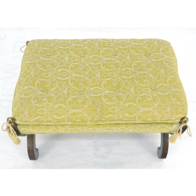 Textile Regency Revival Style X Shape Base Upholstertred Bench From c1970s For Sale - Image 7 of 14