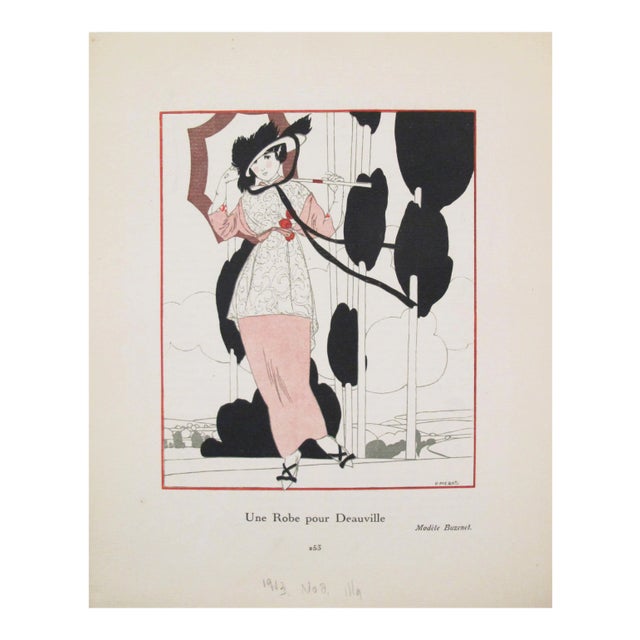 1913 Gazette du Bon Ton Fashion Plate, Robe pour Deauville For Sale