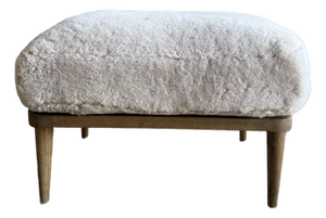 Frances Ottoman Oak Ottoman Upholstered in Genuine Sheepskin With Down Foam Core