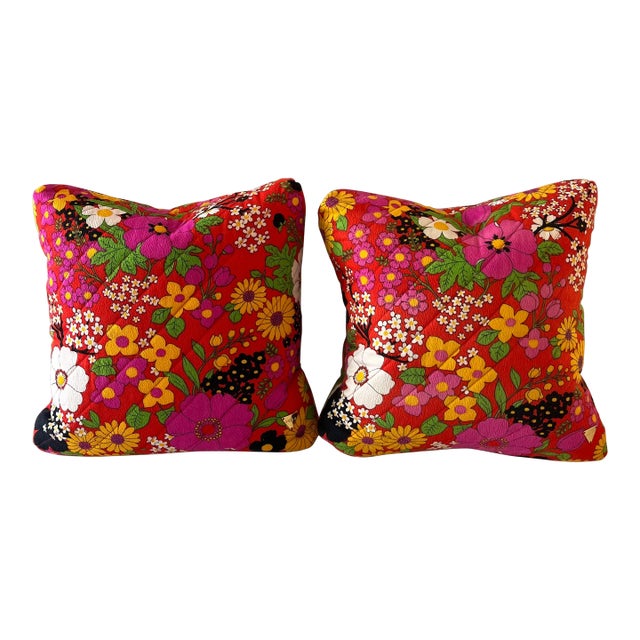 Pair of Small Vintage Fabric Pillows For Sale
