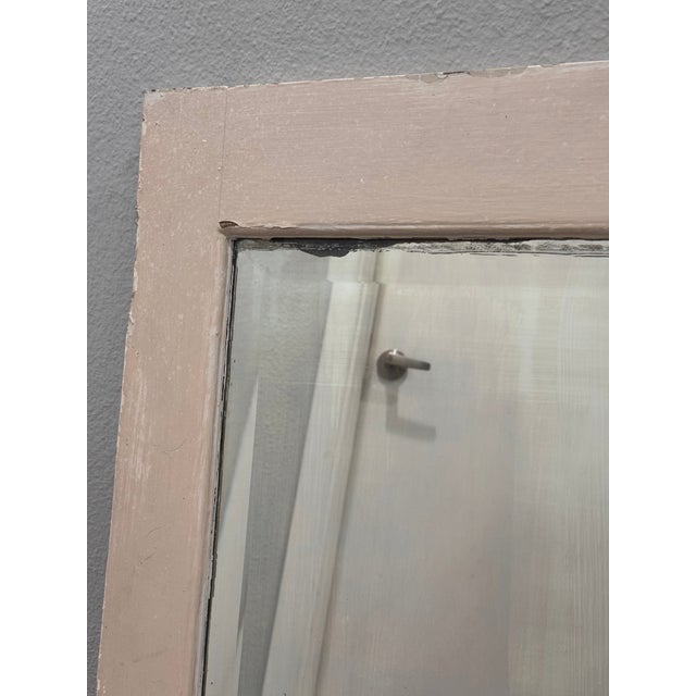 Antique Raised-Panel Farmhouse Mirror — Chippy Greige Paint, Beveled Glass, Heavy Solid Wood For Sale - Image 4 of 6