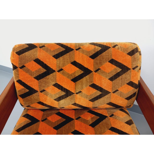 Set of Vintage Sled Chairs in Walnut and Velvet Fabric, 1970s For Sale - Image 3 of 18