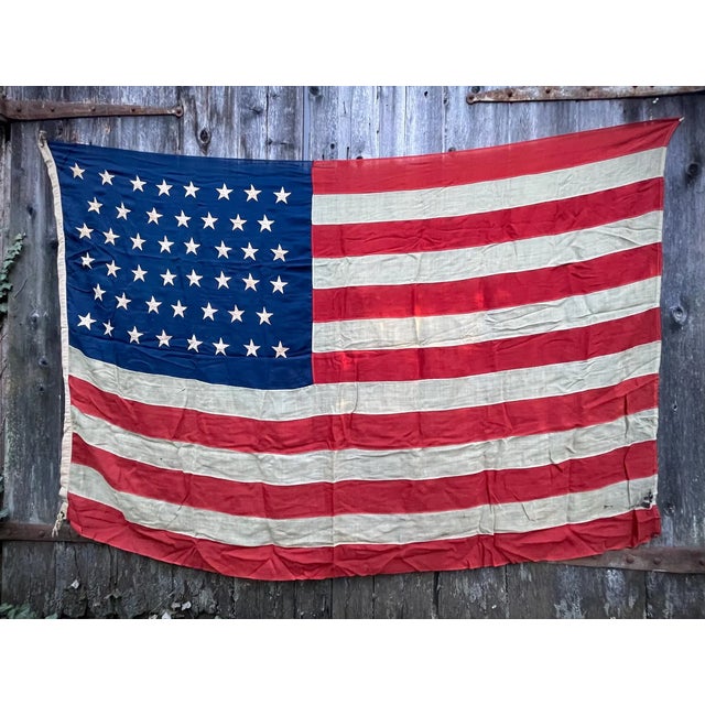 American Rare Antique American Flag 46 Stars Circa 1908 All Sewn Wool Great Condition and Natural Fade Size 5’x8’ For Sale - Image 3 of 12