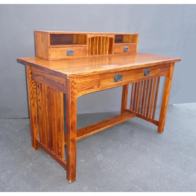 Vintage Restoration Hardware Oak Wood Secretary Desk Stickley Style