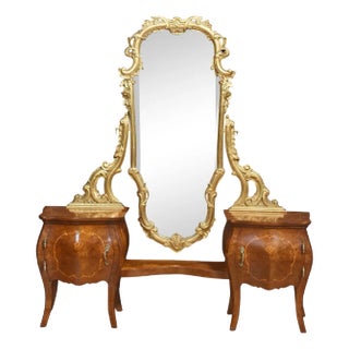 Italian Giltwood and Figured Walnut Dressing Mirror, 1890s For Sale