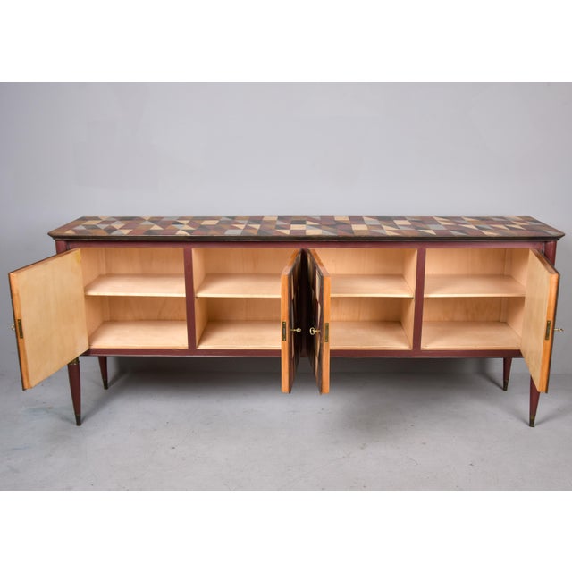 Wood Circa 1940s English Console Cabinet With Original Harlequin Painted Finish For Sale - Image 7 of 12