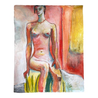 Barcelona Woman — Original Watercolor Nude Painting, Expressionist Figurative Art For Sale