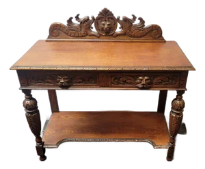 Antique 1880s Engish Carved Oak Foyer Table Server Renaissance Style Lion Gothic Dragon