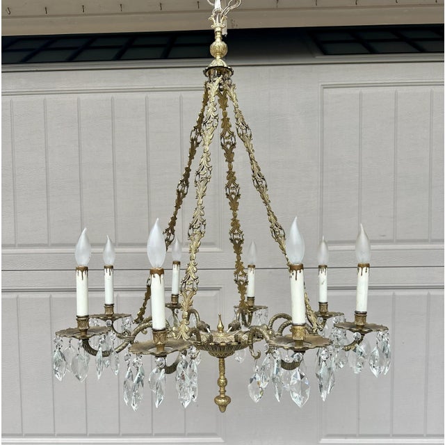 Vintage Rococo Cast Brass and Crystal Chandelier For Sale - Image 11 of 12