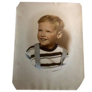 1952 Vintage Young Boy Portrait Color Photograph For Sale